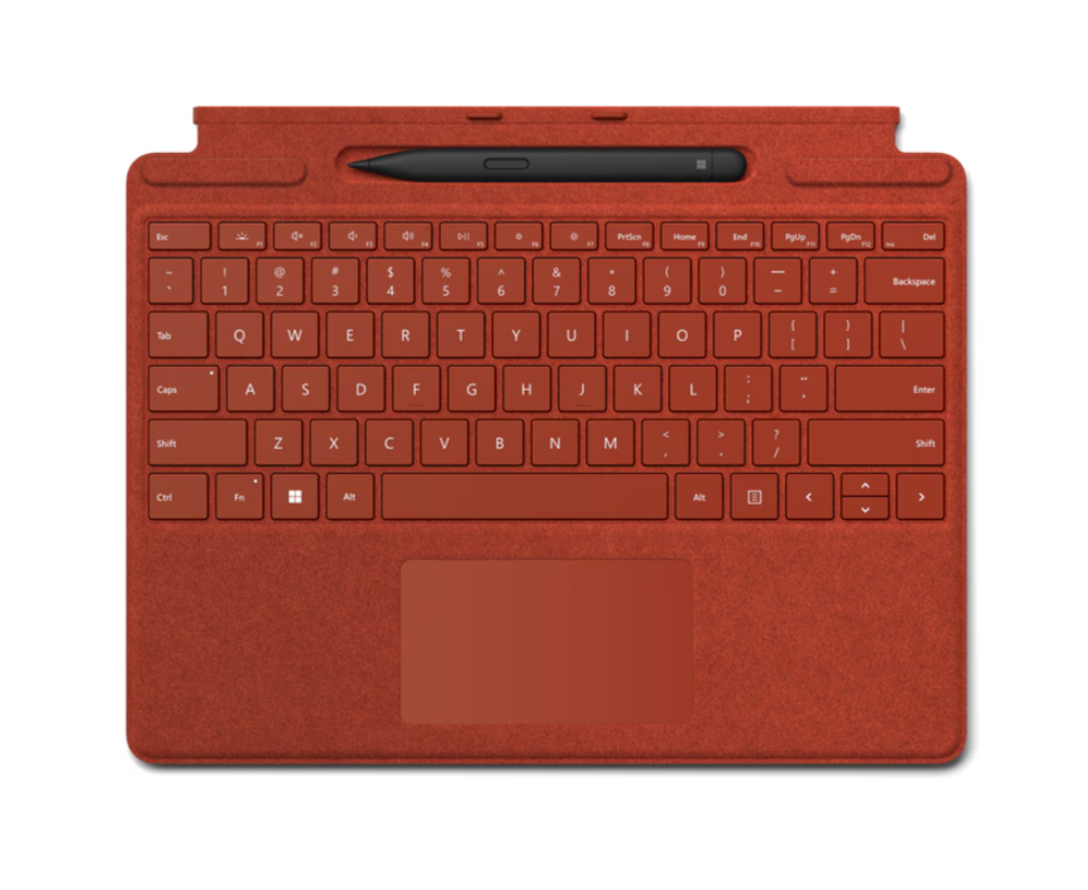Microsoft Surface Signature Tastatur mit Pen Demoware Pro X, Pro 8, Pro 9,Pro 11, Pro 12 Alcantara mohnrot 