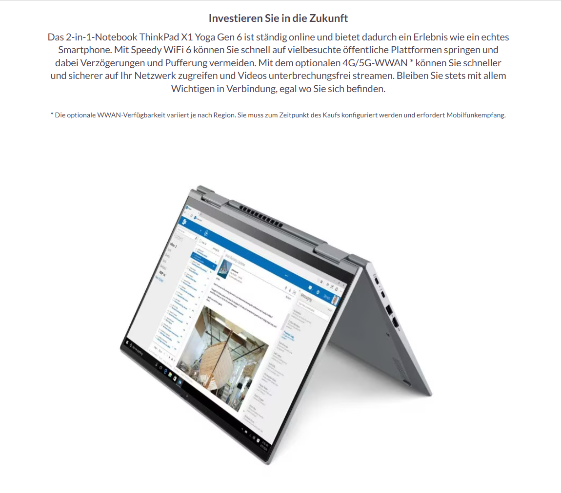 Lenovo ThinkPad X1 Yoga Gen 6 – i5  32GB RAM  512GB SSD  LTE Touch convertible – QWERTZ