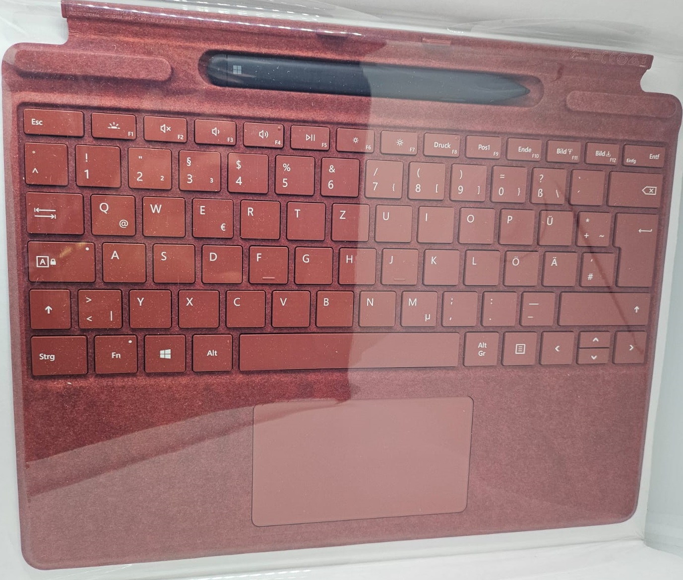 Microsoft Surface Signature Tastatur mit Pen Demoware Pro X, Pro 8, Pro 9,Pro 11, Pro 12 Alcantara mohnrot